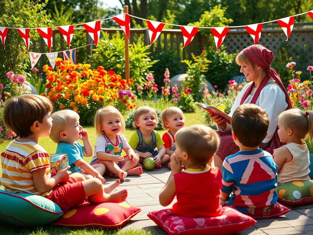 A group of children laughing and learning during a Basque storytelling session, highlighting UDA LEKU's commitment to engaging younger generations with the language.