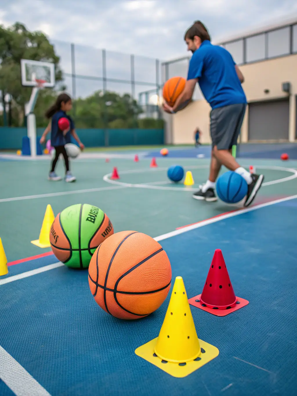 A vibrant image of young children participating in a beginner's handball training session at CHB CARQUEFOU HANDBALL, focusing on fundamental skills.