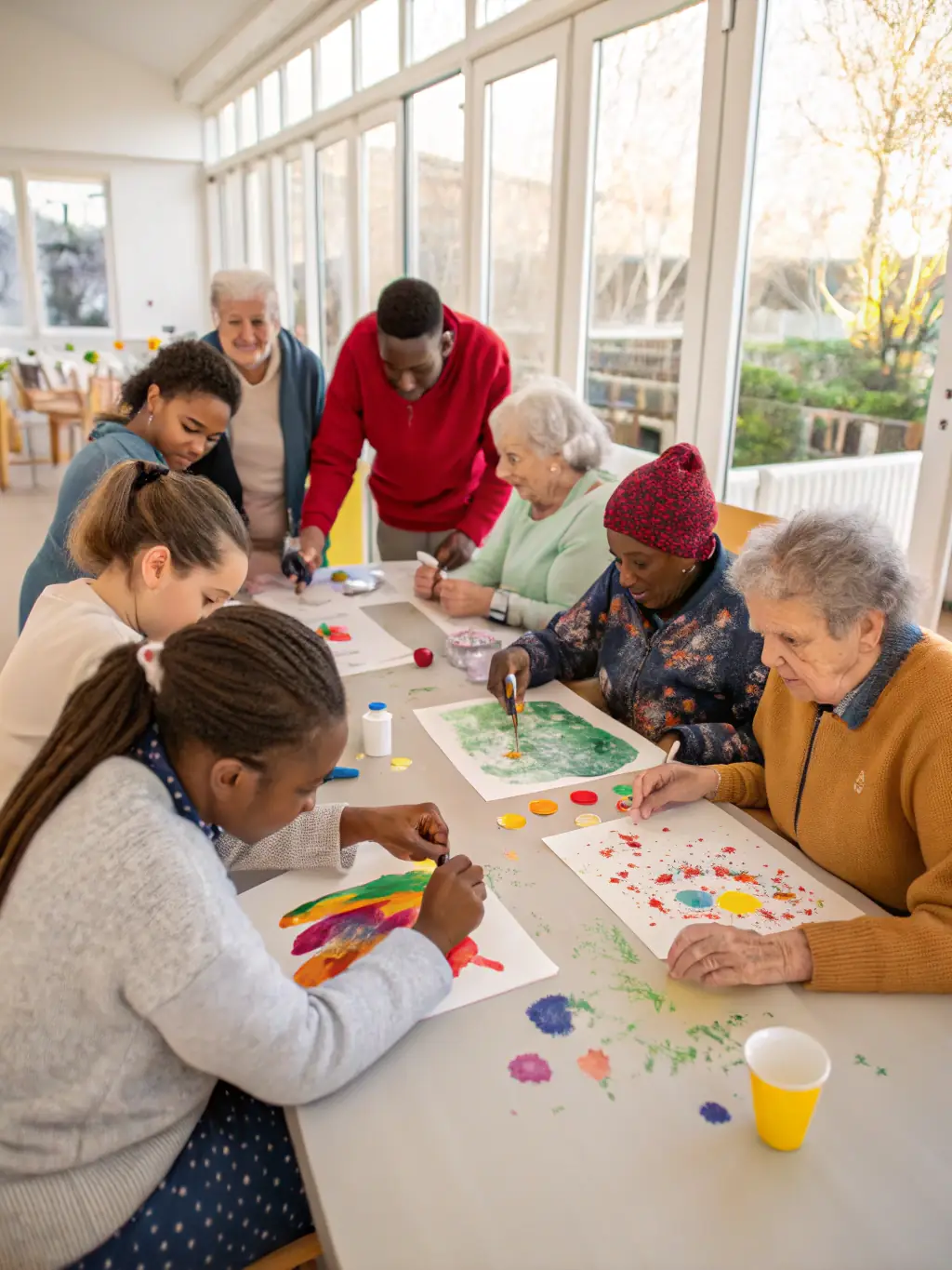 A photograph of a community workshop in progress at LA CHAMBRE SAINT-NAZAIRE, with participants actively engaged in an art-making activity.